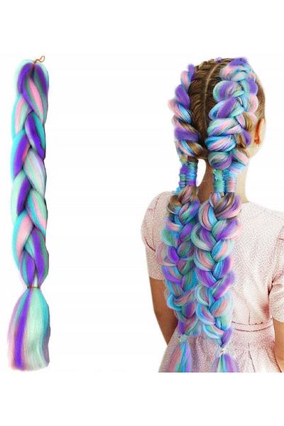 zola Extensii par sintetic pentru impletituri, Zola®, ombre mov-albastru-roz, 60 cm