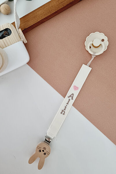 BABYHANDLOVE Ahşap Klipsli  Ekru Emzik Askısı