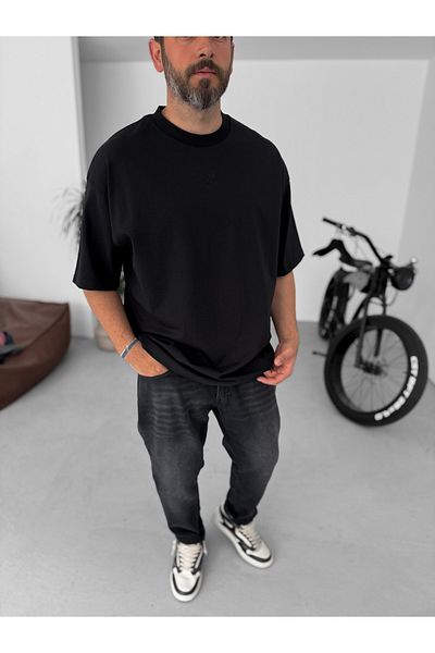 BYBASICMAN Black Athletique Printed Oversize T-Shirt Bs-009