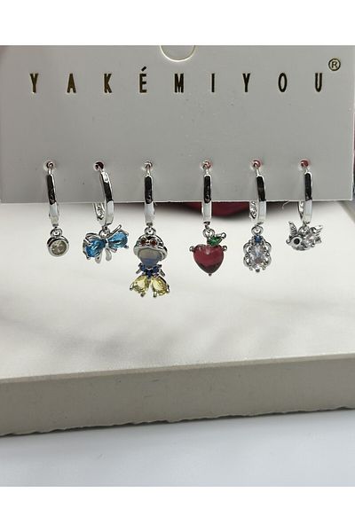 Lumiera 6 Pack Snow White Concept Zircon Stone Brand Model Steel Earrings