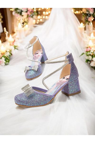 PATİK BEBE PANTOFI DE ROCHIE DE SĂRĂRĂ, CU TACURI MĂRITI, DE CULOARE MOV
