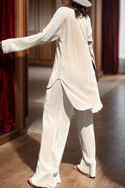 bacc Women's Beige Oversize Double Bottom Top Set Bcbsk-25700-3573
