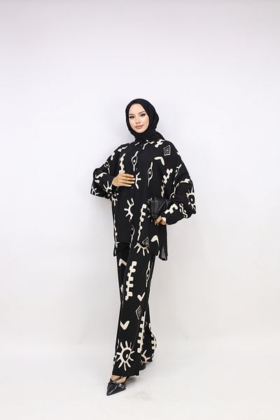 Butik Tuğbam Palm Print Shirt Pants Suit
