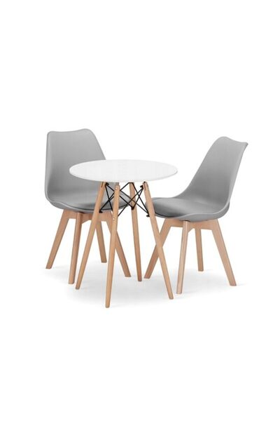 06ANKARA MOBİLYA Σετ στρογγυλού τραπεζιού σκανδιναβικού στιλ + 2 καρέκλες Mark γκρι, Artool, MDF και ξύλο, 60x72 εκ.