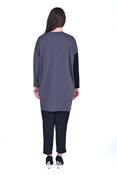 Invee İNVEE 7048 Renk Bloklu Triko Tunik - Antrasit