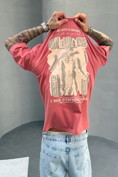 MADZEYMODA Ανδρικό μπλουζάκι Oversize Fit 100% βαμβακερό με λαιμόκοψη Claret Red Mz3016