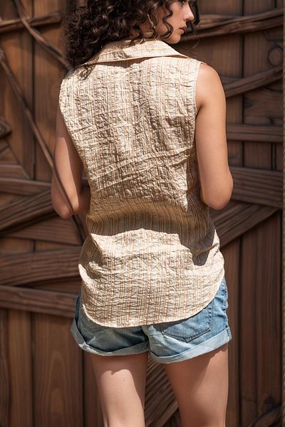 bacc Cămașă cu dungi cu textura specială, bej, fără mâneci, Bcbsk-25700-2878c