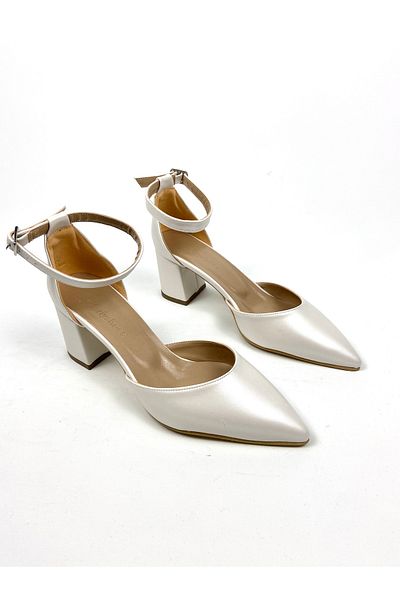 Gloriys Ayakkabı & Çanta Thick Heeled Shoes 01453-Sedef Leather 6 cm Heel