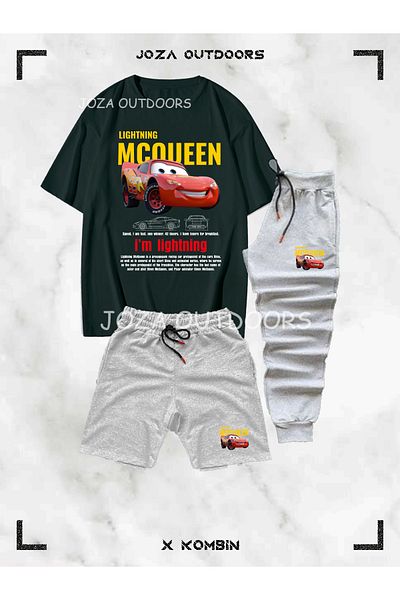 Joza Outdoors Ανδρικό πολύχρωμο Mcqueen εμπριμέ σετ 3 τεμαχίων (μπλουζάκι-σορτς-φούτερ μεγάλου μεγέθους)