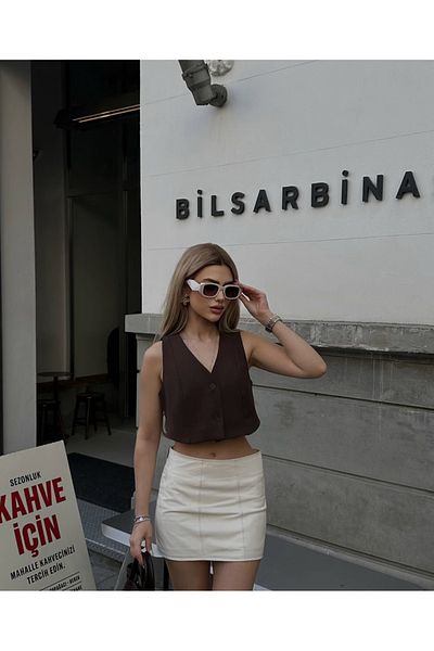 Ekim Store Buttoned Crop Woven Vest