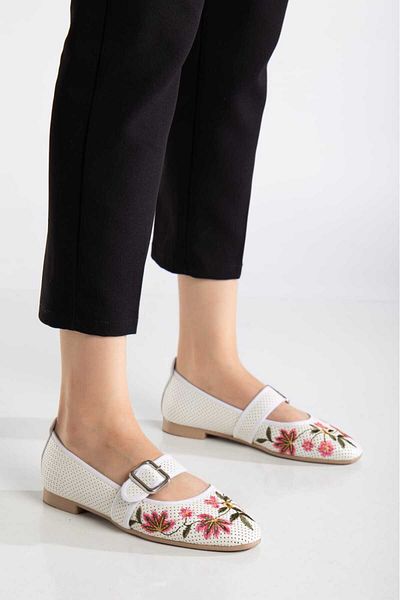 Kartezyen New Season Embroidered Perforated White Ballerina Slip Does Not Sweat Daily Wear