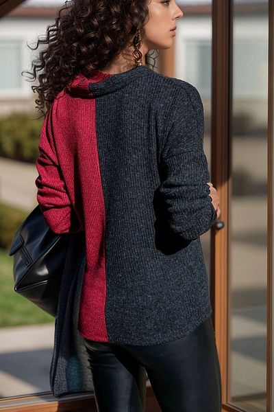 bacc Women's Burgundy Anthracite V-Neck Block Sweater Bcbsk-25700-2778