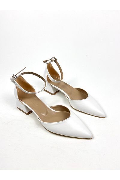 Gloriys Ayakkabı & Çanta Pantofi Cu Toc Gros 01453 Piele Alba Toc 3 Cm