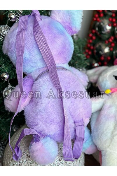 QUEEN AKSESUAR Dev 50cm mor pembe geçişli gökkuşağı Renkli Kuromi Karakter Peluş oyuncak Sırt Çantası