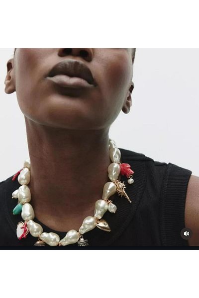 H&S AKSESUAR Special Series Zr Model Colorful Charm Detail Pearl Gold Necklace