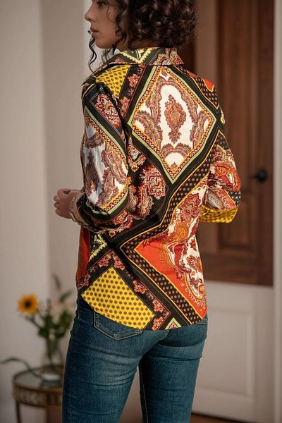 bacc Cămașă oversize cu mânecă lungă, neagră, ecru, cu nasturi, Bcbsk-25700-2711