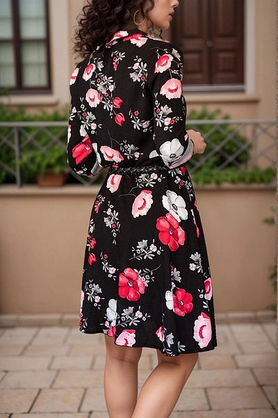 bacc Women's Black Light Fabric Patterned Shirt Dress Bcbsk-25650-2164-2