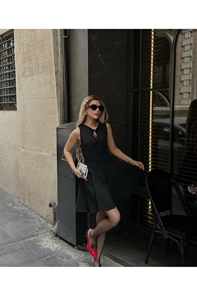 Ekim Store Bow Double Fabric Corset Detail Ruffle Short Skirt Mini Dress