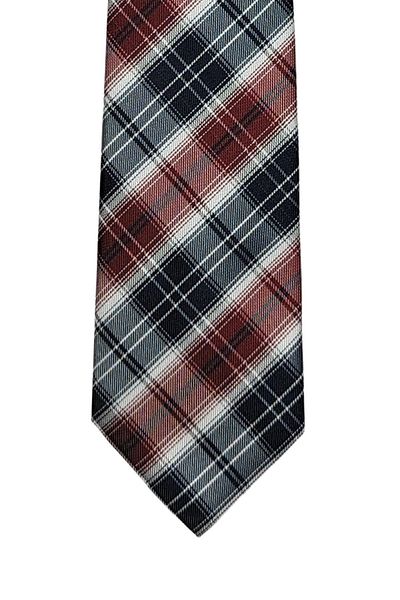 1001 Kravat Red Plaid Patterned 7 cm Wide Thin Tie