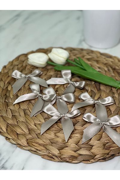 HİMENİSA Bow Satin Ribbon 10 Pieces 2 cm Ribbon 8 -9 cm Diameter Beige Bundle Ornament Dowry Parcel Ornament