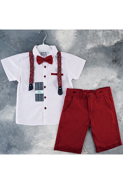 s.t. sebat tekstil Gabardine Shorts, Shirt, Suspenders and Bow Tie Set Boy Suit Sb6298