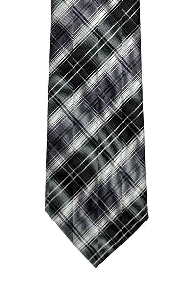 1001 Kravat Black and White Plaid Patterned 7 cm Wide Thin Tie