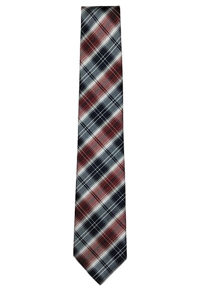 1001 Kravat Red Plaid Patterned 7 cm Wide Thin Tie