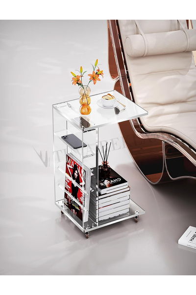 TUVA Tuva Reklam Şeffaf Akrilik Pleksi Yeni Nesil Modern Tekerlekli C Sehpa (...