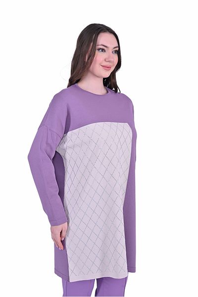 Invee Invee 7062 Stone Printed Knitwear Tunic - Purple