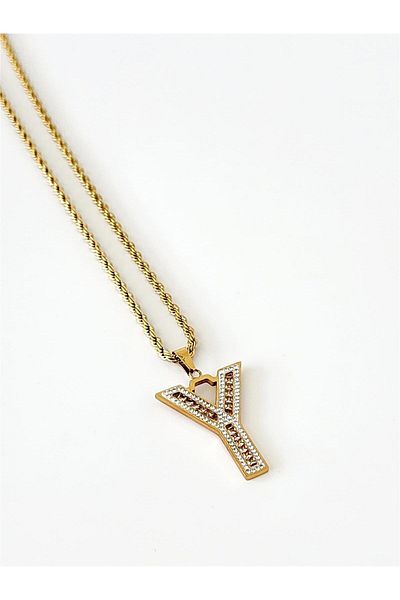 hena Large Zircon Stone Letter Necklace