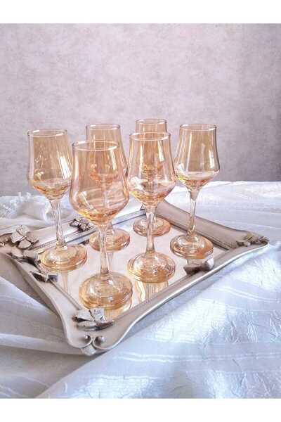 P H Panayır Home Still-6 Set Water Glass Set Coffee Side Presentation Set Service Gold Stemware Set 135 Cc