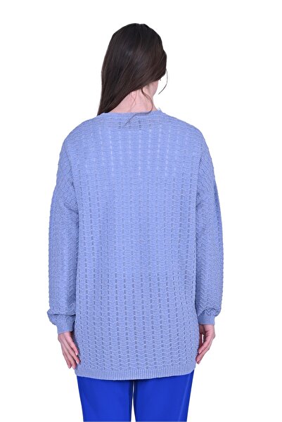 Invee İNVEE 7063 Simli Mavi Triko Tunik