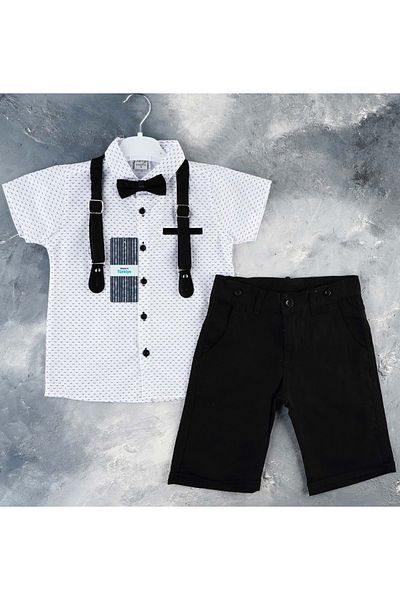 s.t. sebat tekstil Gabardine Shorts, Shirt, Suspenders and Bow Tie Set Boy Suit Sb6298