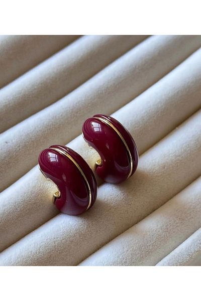H&S AKSESUAR Curved Pearlescent Chubby Colorful Earrings