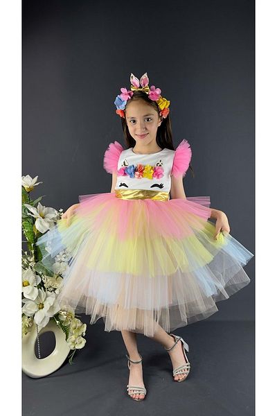 Mnk Rochie de petrecere pentru fete cu cataramă cu paiete colorate albă