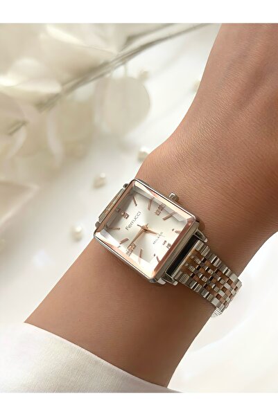 Ferrucci FERRUCCİ-(ROSE&GÜMÜŞ) dikdörtgen kasa kadın kol saati-