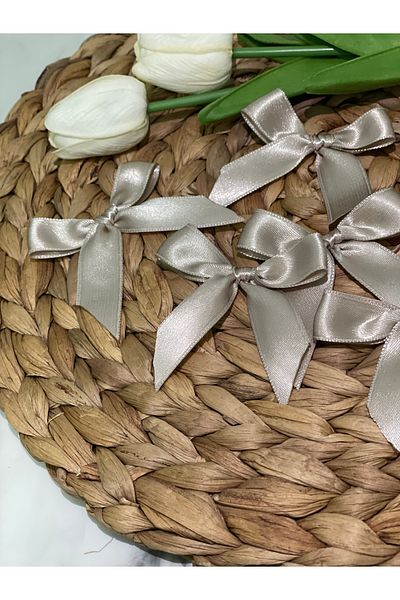 HİMENİSA Bow Satin Ribbon 10 Pieces 2 cm Ribbon 8 -9 cm Diameter Beige Bundle Ornament Dowry Parcel Ornament