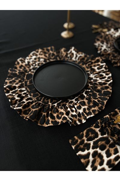 KaiHome Leopard Linen - Frilly Round Supla 2 Pc