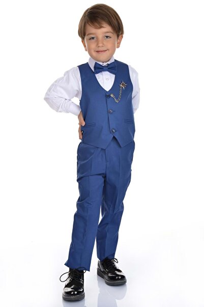 s.t. sebat tekstil Хлопчачий костюм з 3-х ґудзиковим жилетом, сорочкою, метеликом, брошкою та штанами SB0273