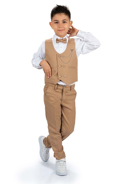 ŞEYMA BUTİK Boy's Tuxedo Suit - Vest, Pants, Shirt, Bow Tie and Chain Detail SYM0272