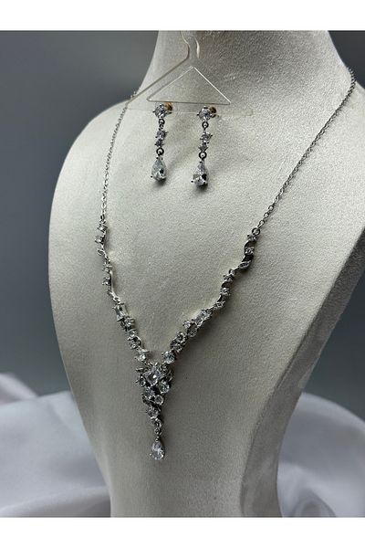 HADRA ACCESSORİES Elegant Evening Dress Necklace Earring Set Bridal Jewelry Set Engagement Set Party Invitation Set