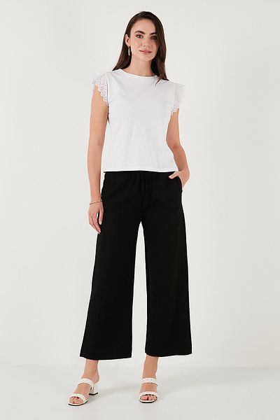 Lela Linen Blended Regular Fit Normal Waist Wide Leg Trousers Pants 5866030