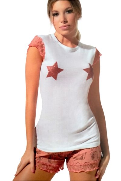 Love and bra Pijamale scurte dama, Love and Bra - alb/roz,Marime S