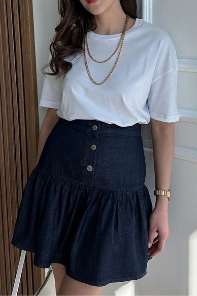 Suzi FUSTA DENIM DETALIE MINI DIMENSIUNE FEMEI 4S006