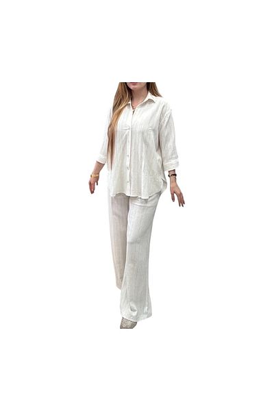 NİBU BOUTİQUE Linen Pants with Slits on the Sides - Shirt Set