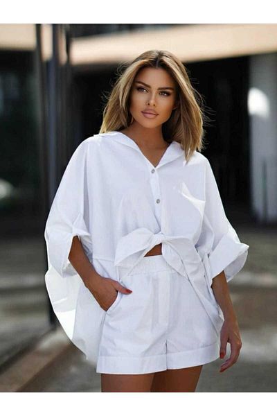dshee woman Linen Back Long Casual Shirt Shorts Suit
