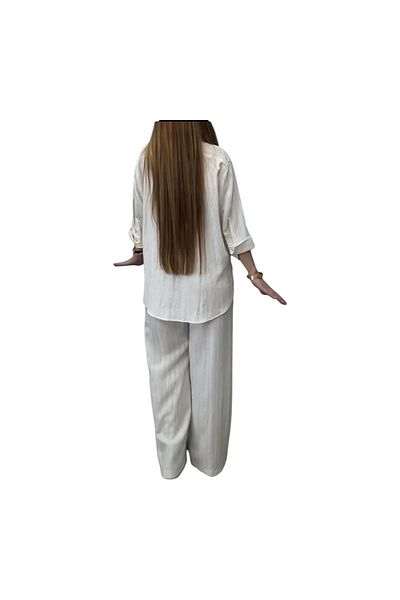 NİBU BOUTİQUE Linen Pants with Slits on the Sides - Shirt Set