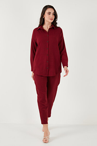 Lela Linen Blended Regular Fit Elastic Waist Long Sleeve Bottom Top Set Set 6696622