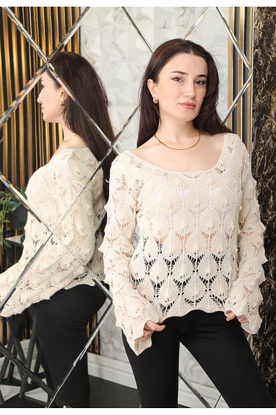 K-ODEA BUTİK Ecru Loose Cut Summer Knitwear Blouse