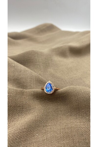 SURA SILVER AKUAMARİN DAMLA MODEL 925 AYAR ROSE GÜMÜŞ AYARLANABİLİR YÜZÜK